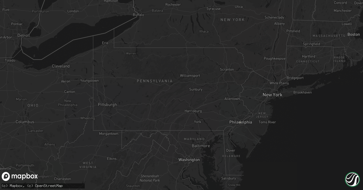 Hail map in Pennsylvania on February 24, 2026