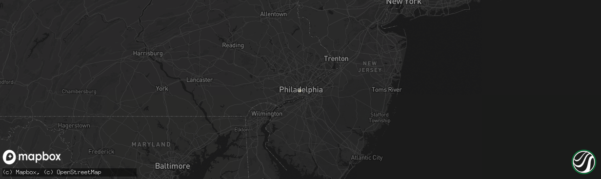 Hail map in Philadelphia, PA on February 24, 2026