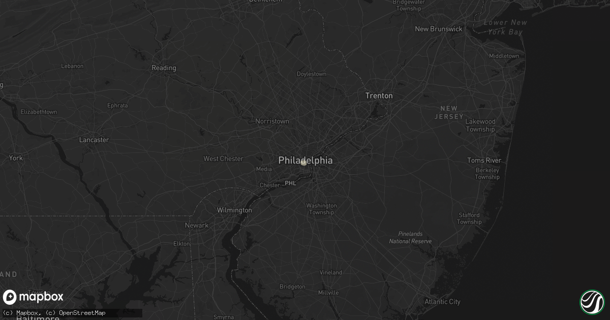 Hail map in Philadelphia, PA on February 24, 2026