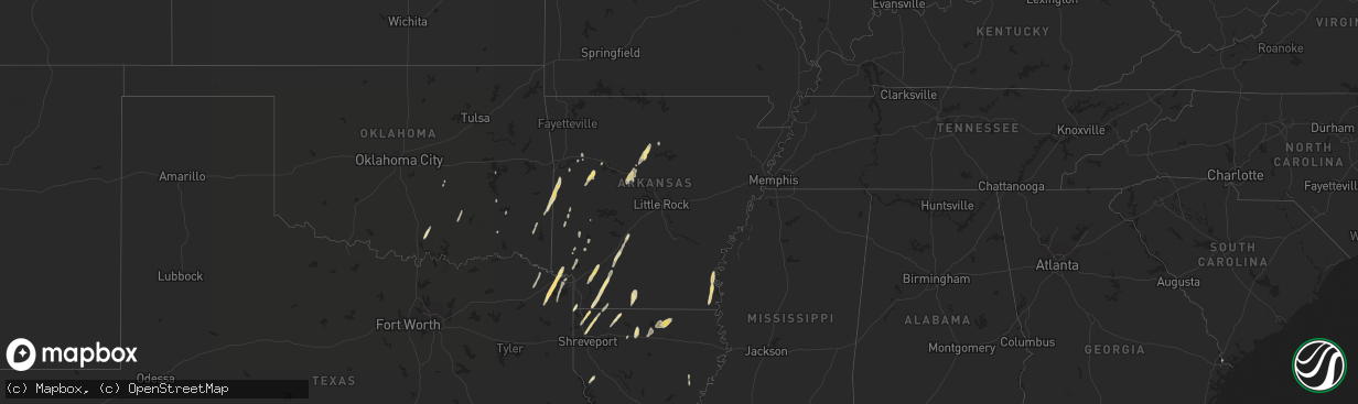 Hail map in Arkansas on February 25, 2013