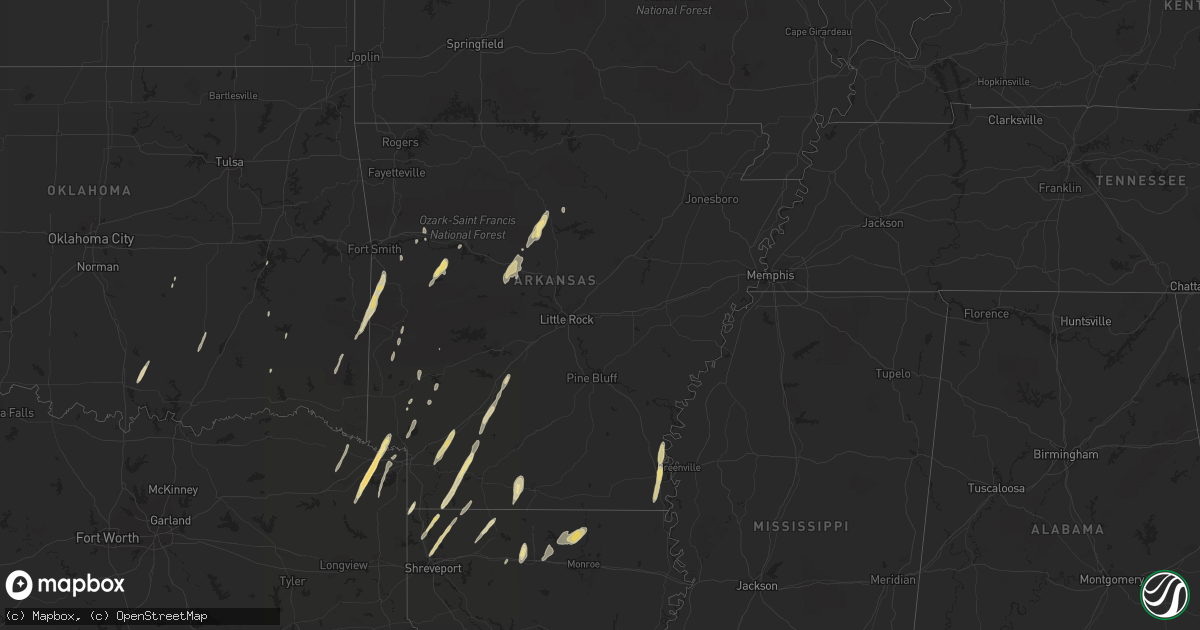 Hail map in Arkansas on February 25, 2013