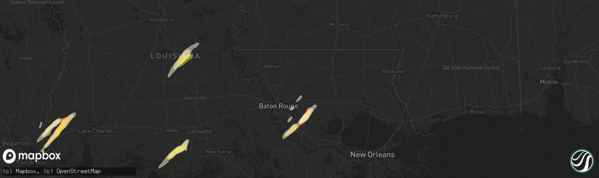 Hail map in Denham Springs, LA on February 25, 2013