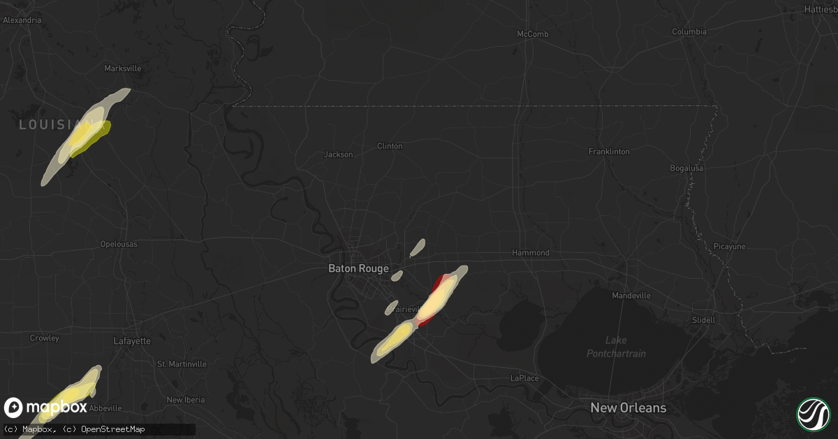 Hail map in Denham Springs, LA on February 25, 2013