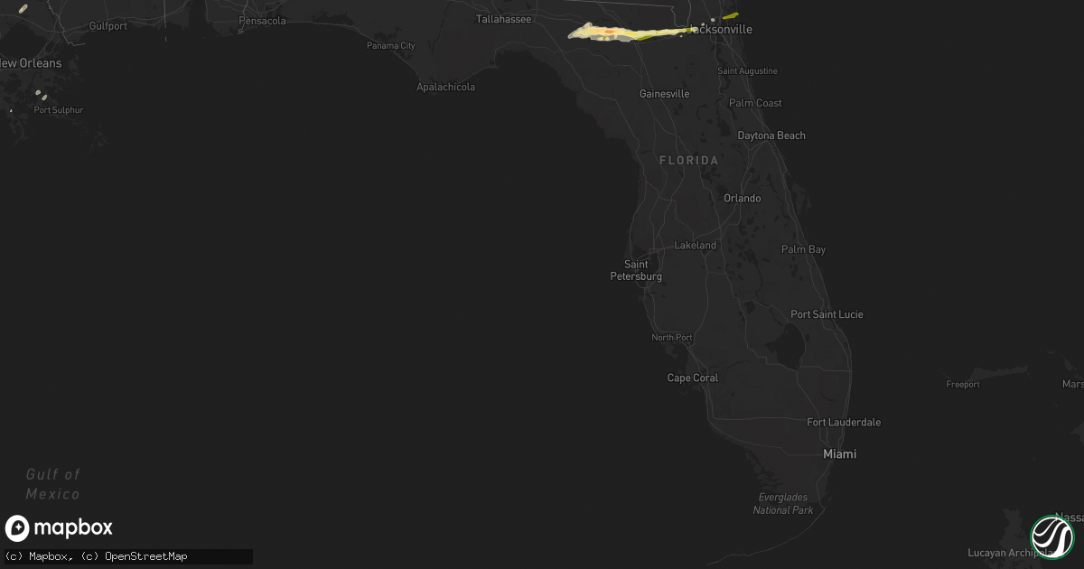 Hail map in Florida on February 25, 2013