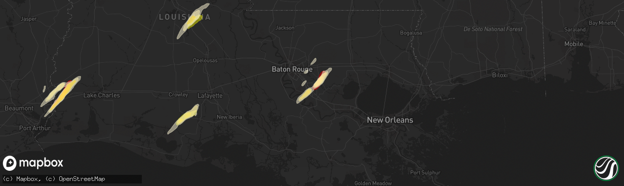 Hail map in Gonzales, LA on February 25, 2013