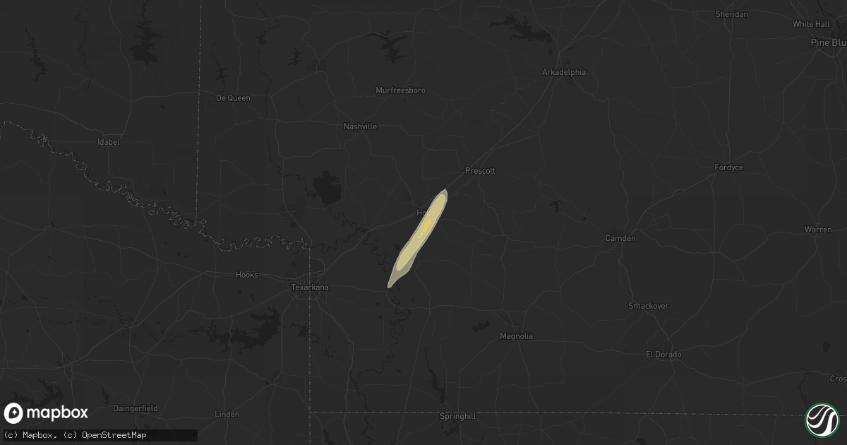 Hail map in Hope, AR on February 25, 2013