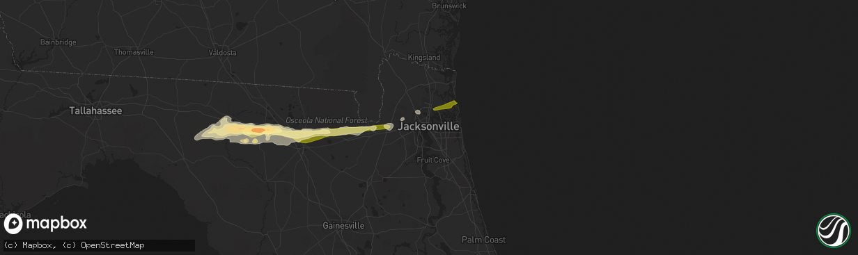 Hail map in Jacksonville, FL on February 25, 2013