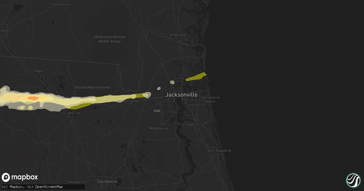 Hail map in Jacksonville, FL on February 25, 2013