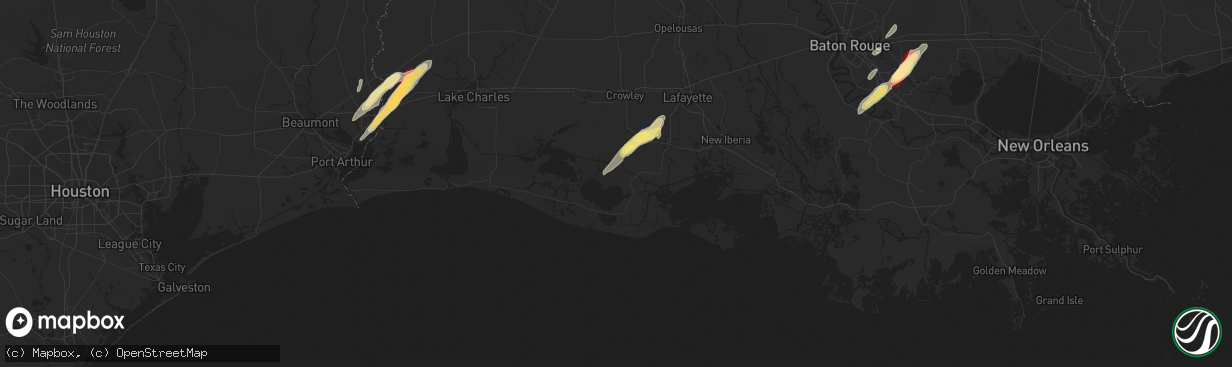 Hail map in Kaplan, LA on February 25, 2013