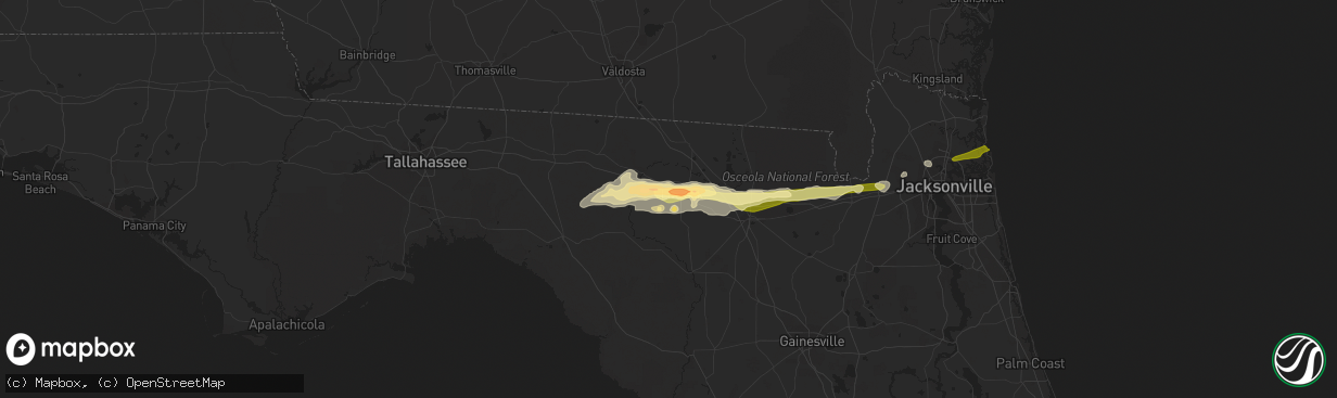 Hail map in Live Oak, FL on February 25, 2013