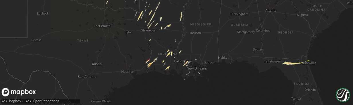 Hail map in Louisiana on February 25, 2013