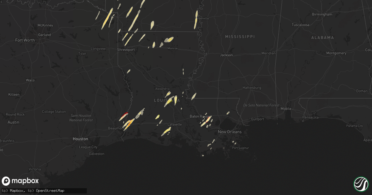 Hail map in Louisiana on February 25, 2013