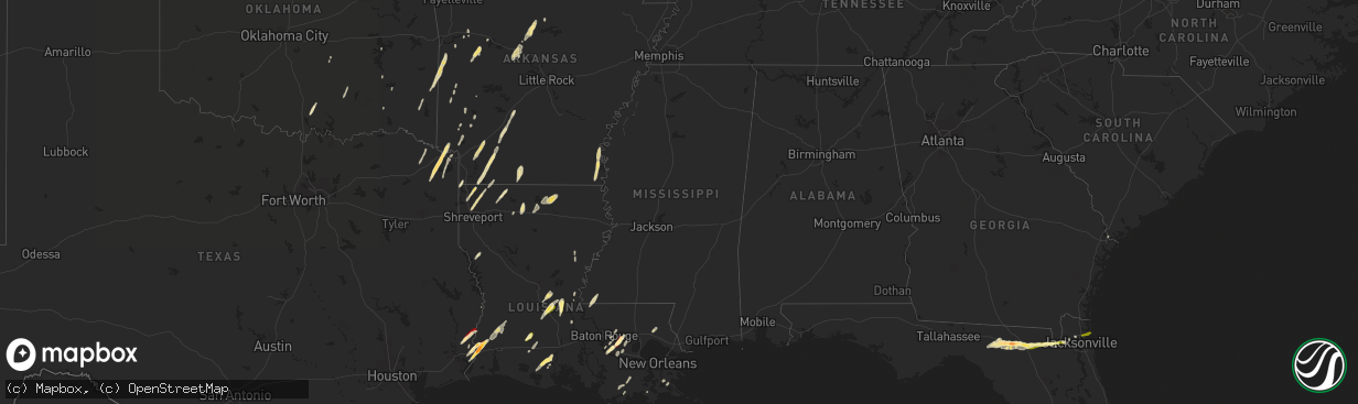 Hail map in Mississippi on February 25, 2013