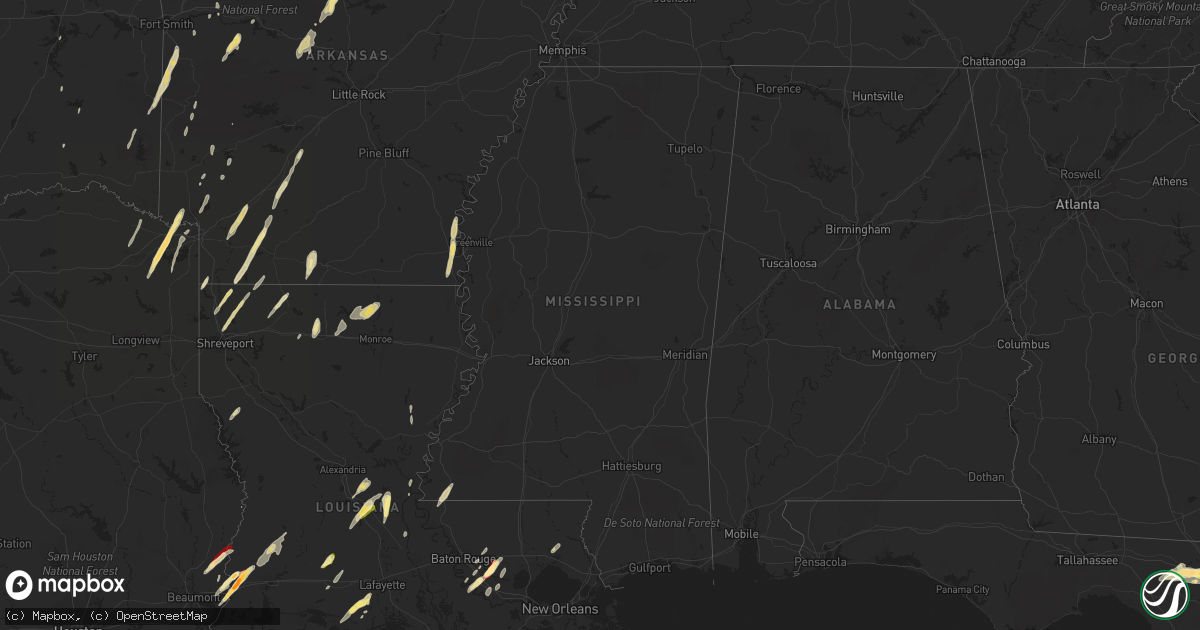 Hail map in Mississippi on February 25, 2013