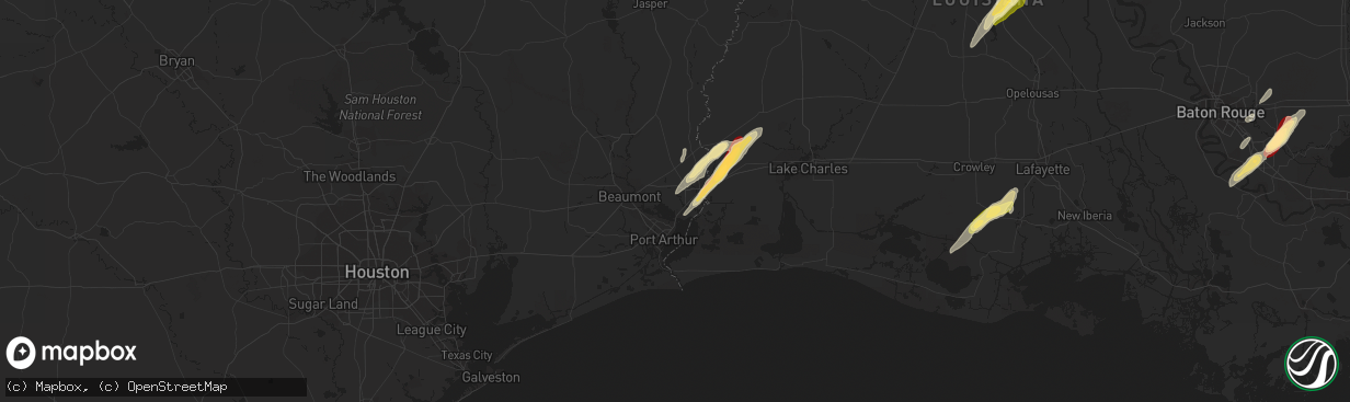 Hail map in Orange, TX on February 25, 2013