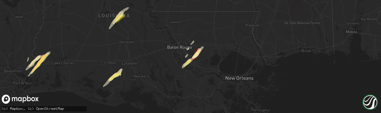 Hail map in Prairieville, LA on February 25, 2013