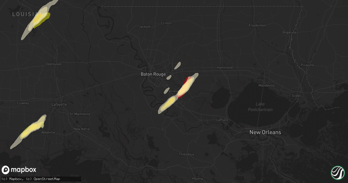 Hail map in Prairieville, LA on February 25, 2013