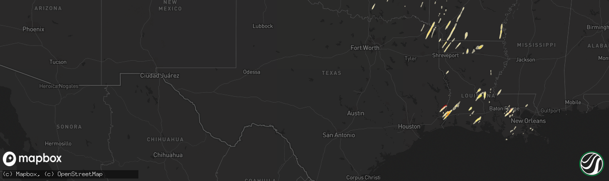 Hail map in Texas on February 25, 2013