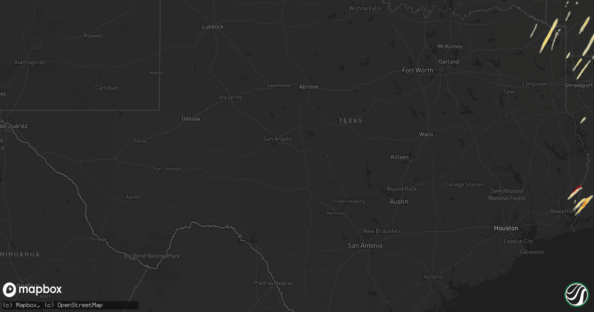Hail map in Texas on February 25, 2013