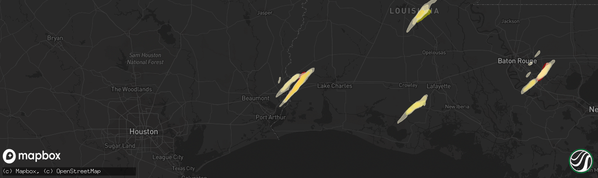 Hail map in Vinton, LA on February 25, 2013