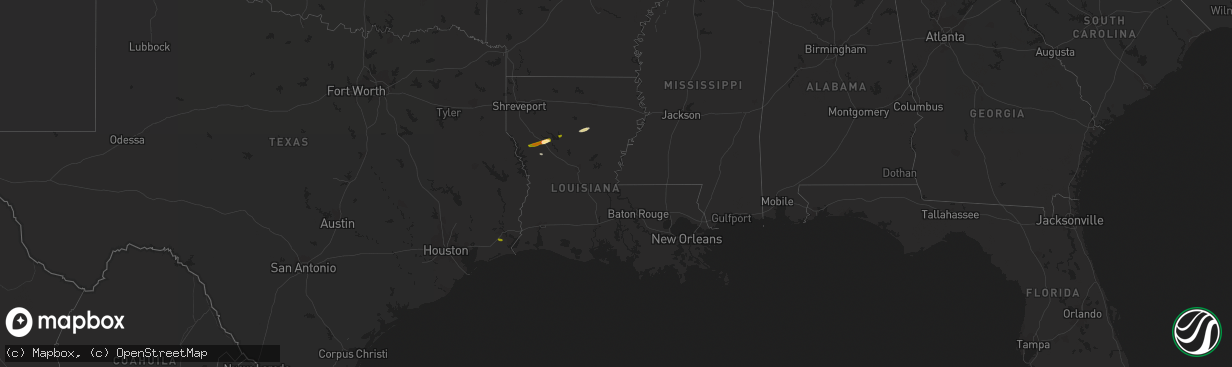 Hail map in Louisiana on February 25, 2014