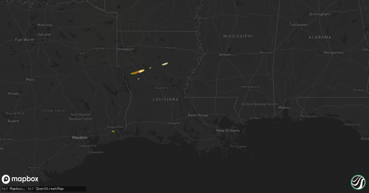Hail map in Louisiana on February 25, 2014