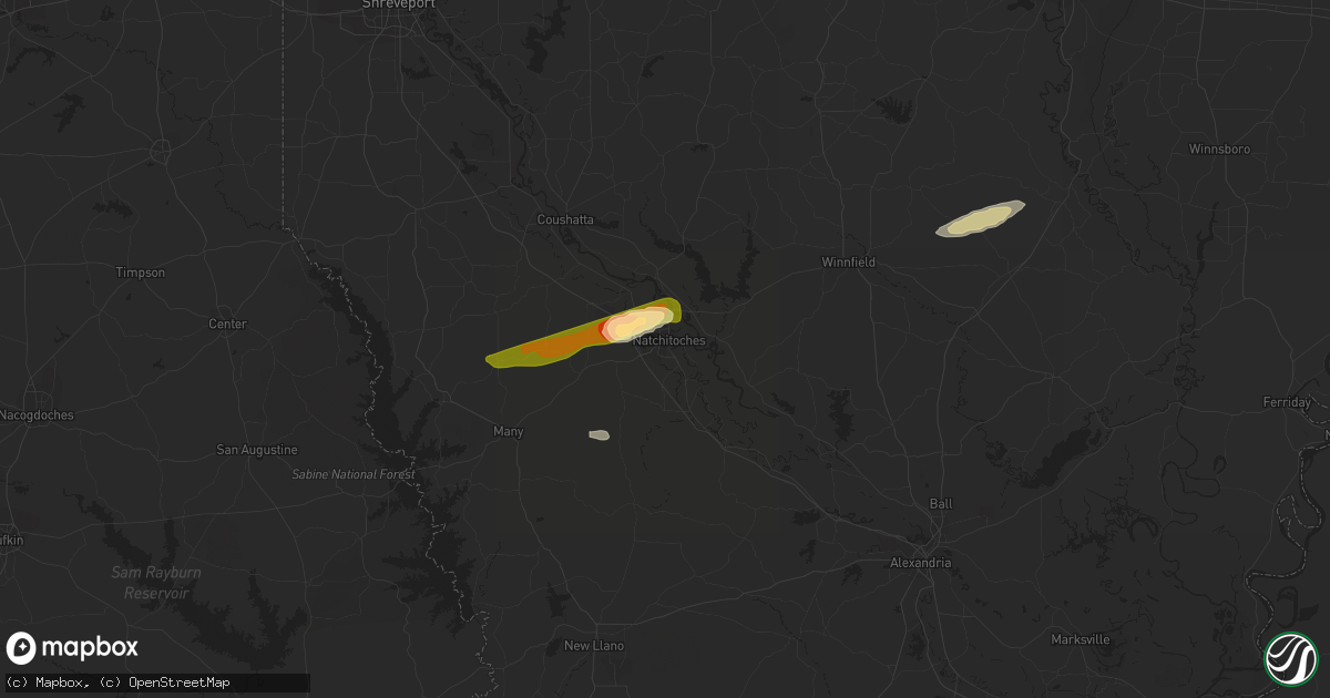 Hail map in Natchitoches, LA on February 25, 2014
