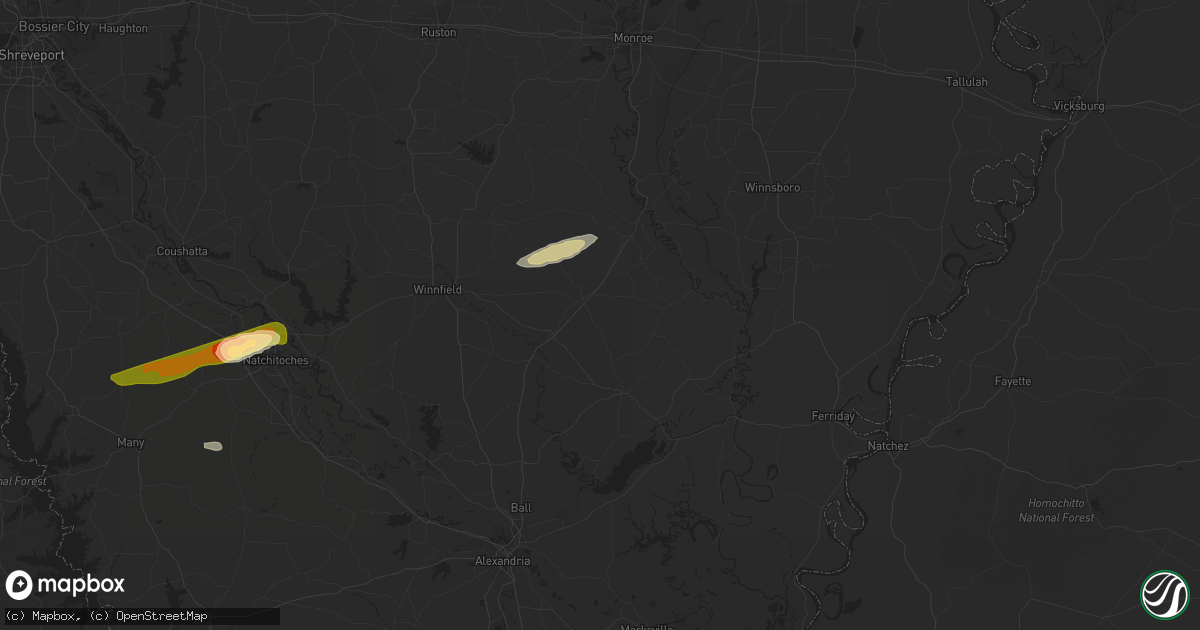 Hail map in Olla, LA on February 25, 2014