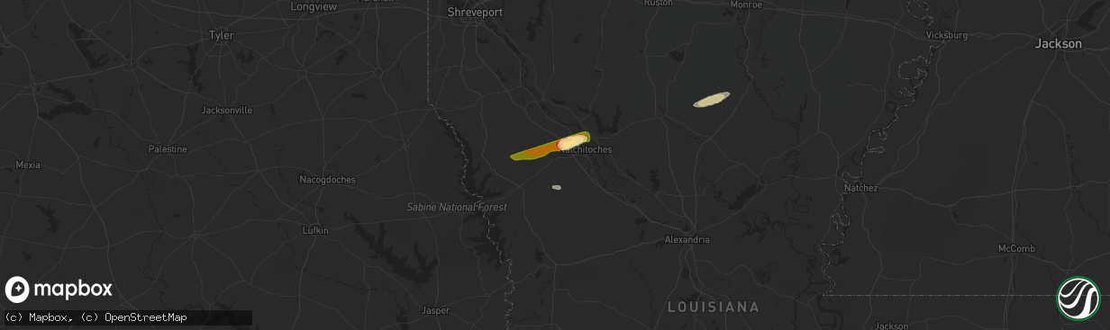 Hail map in Robeline, LA on February 25, 2014