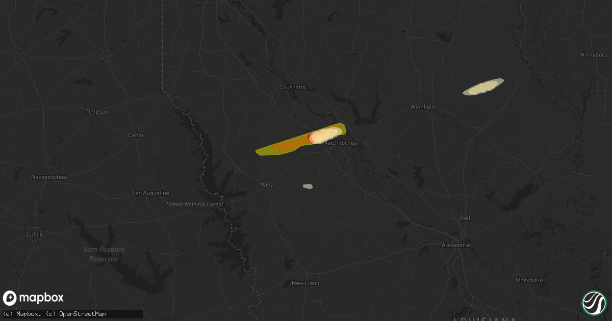 Hail map in Robeline, LA on February 25, 2014