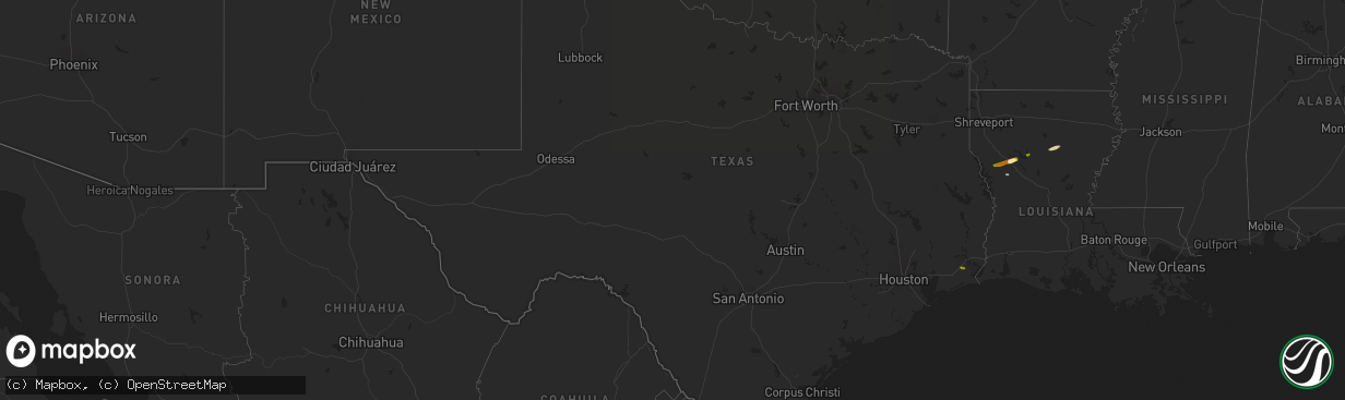 Hail map in Texas on February 25, 2014