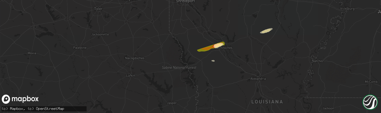 Hail map in Zwolle, LA on February 25, 2014