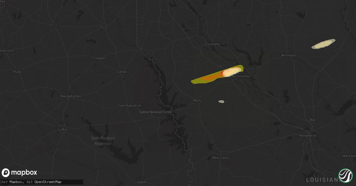 Hail map in Zwolle, LA on February 25, 2014