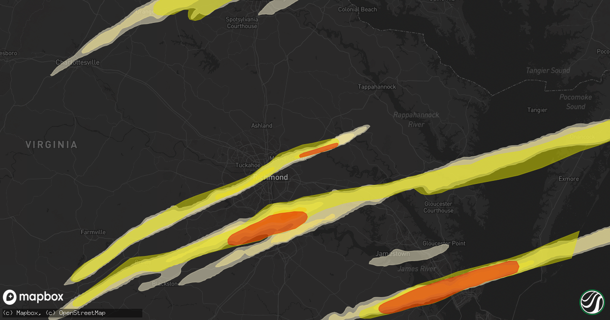 Hail map in Mechanicsville, VA on February 25, 2017