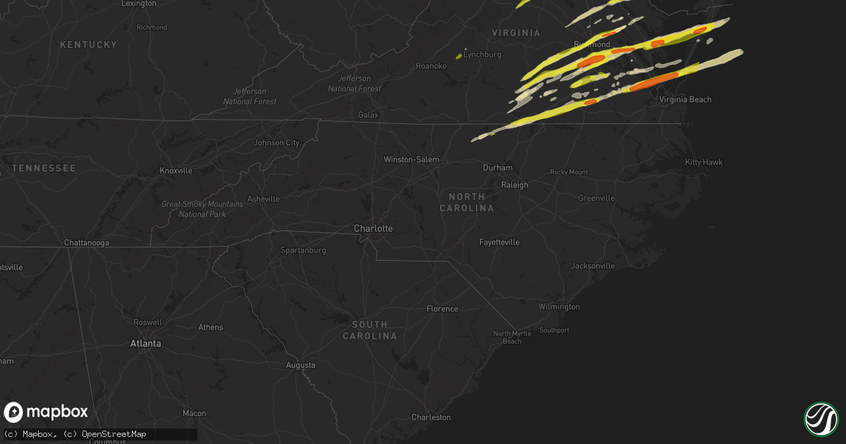 Hail map in North Carolina on February 25, 2017