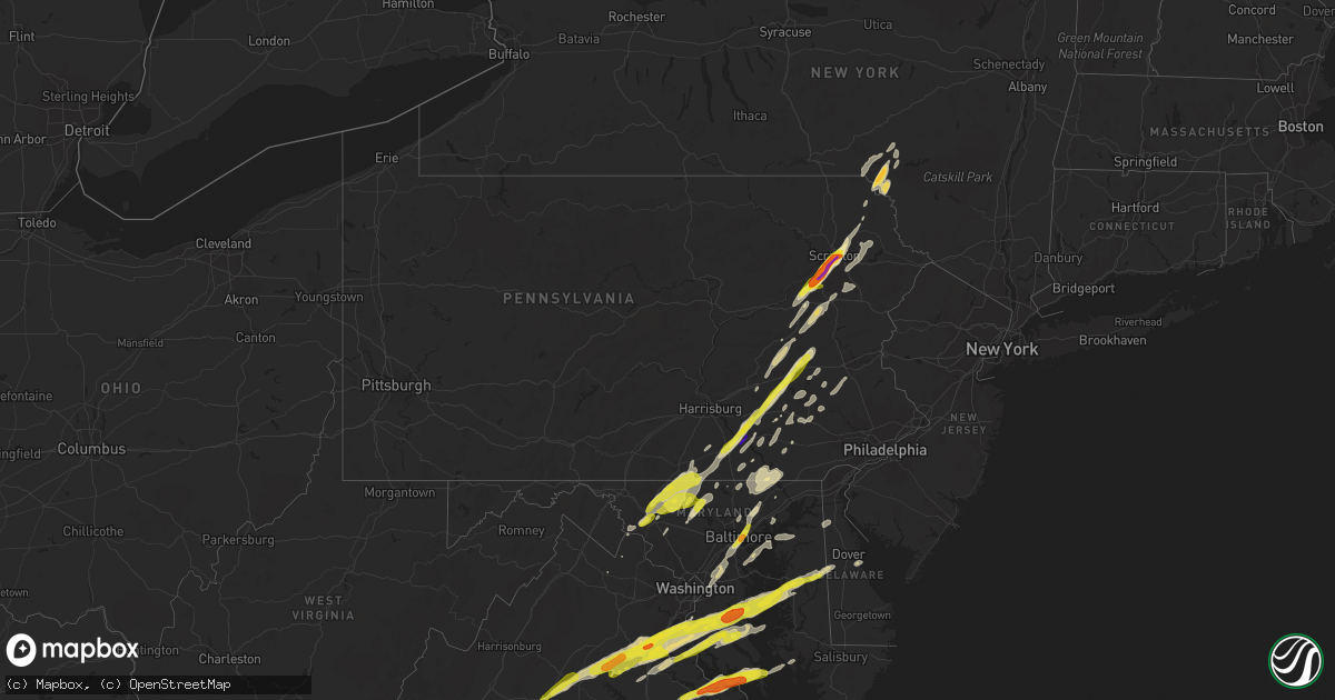 Hail map in Pennsylvania on February 25, 2017