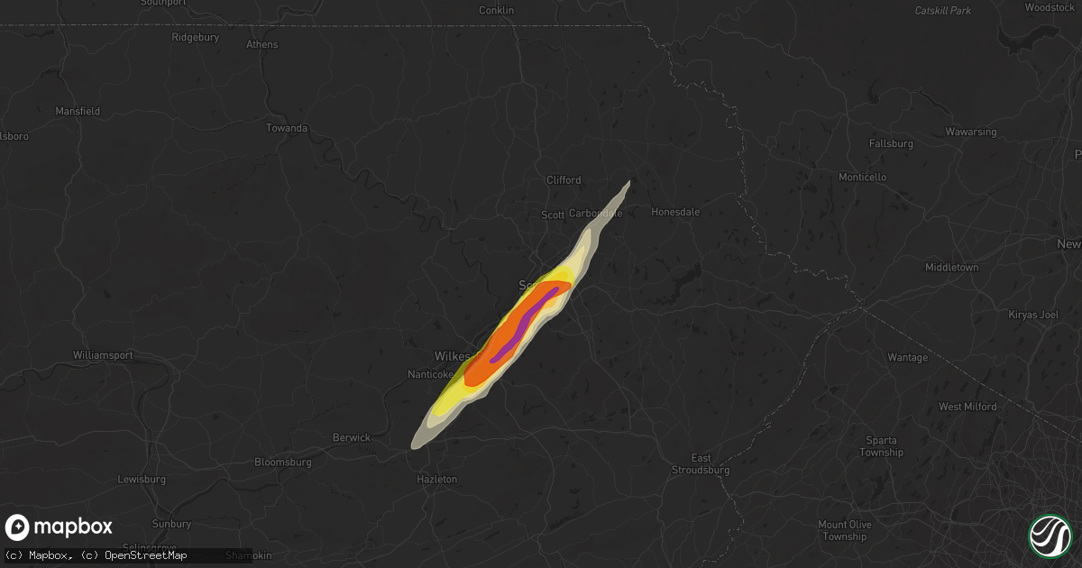 Hail map in Scranton, PA on February 25, 2017