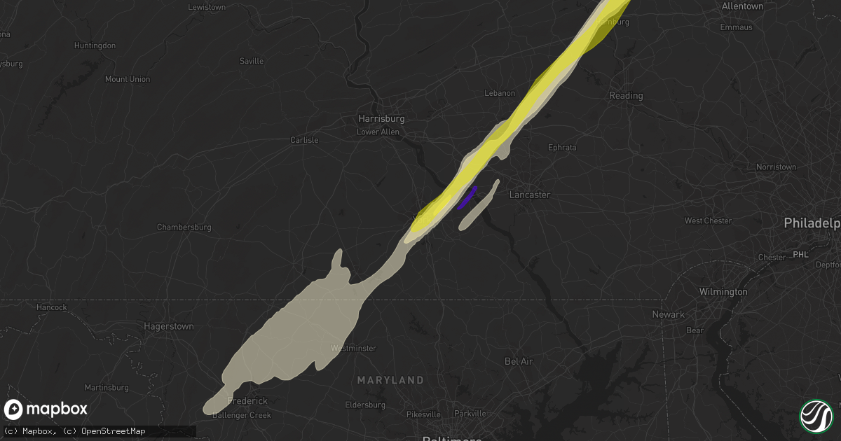 Hail map in York, PA on February 25, 2017