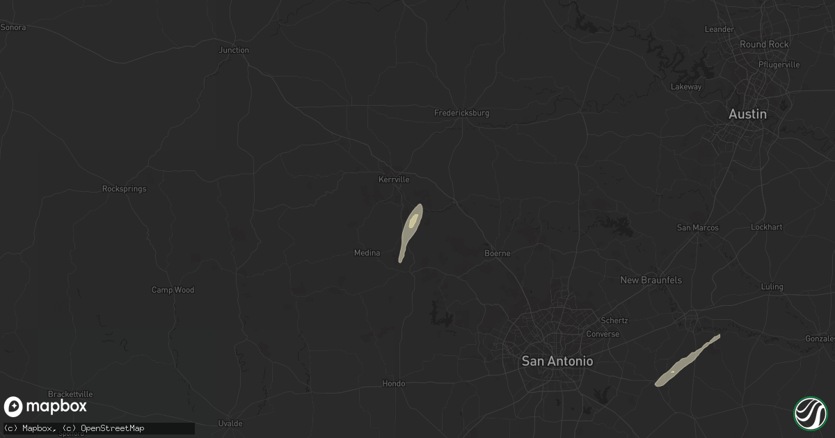 Hail map in Center Point, TX on February 25, 2018
