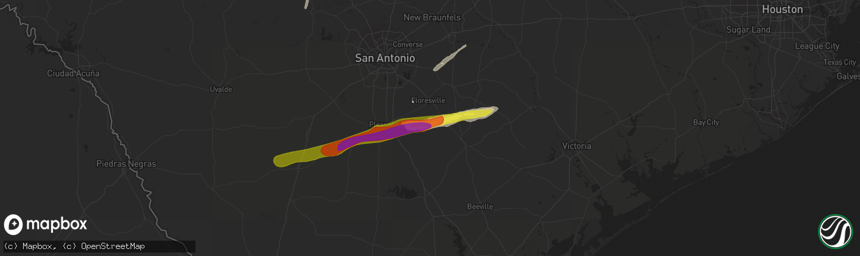 Hail map in Falls City, TX on February 25, 2018