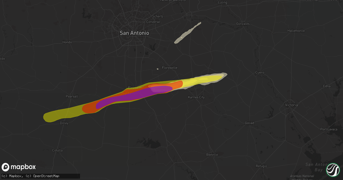 Hail map in Falls City, TX on February 25, 2018