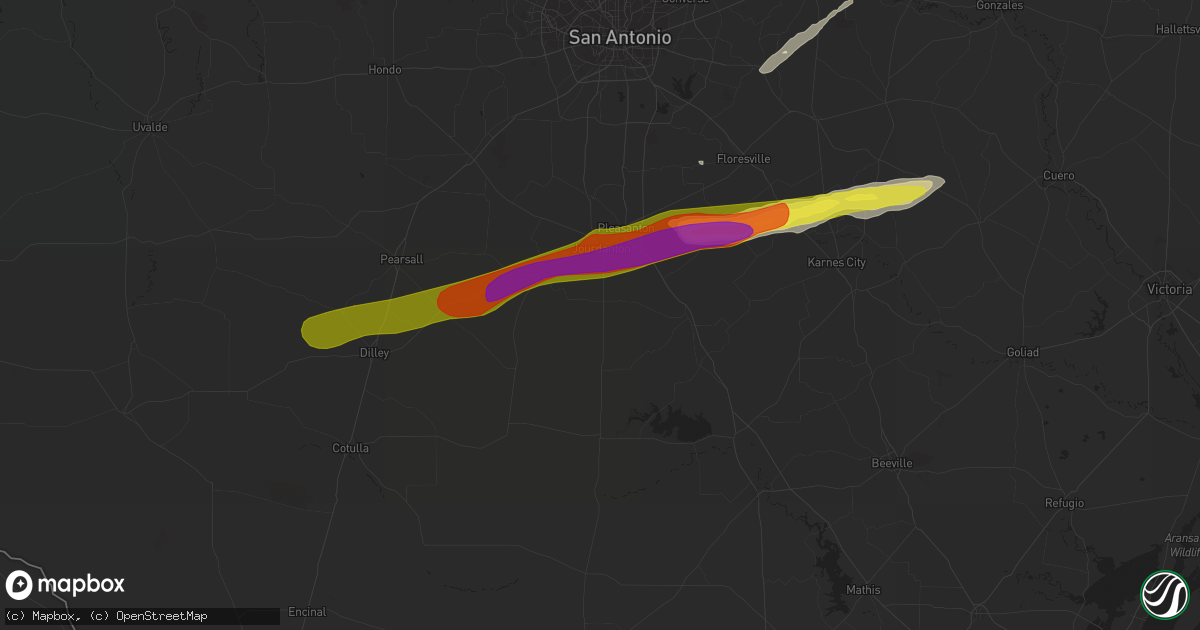 Hail map in Jourdanton, TX on February 25, 2018