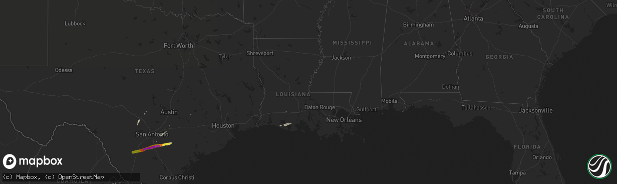 Hail map in Louisiana on February 25, 2018