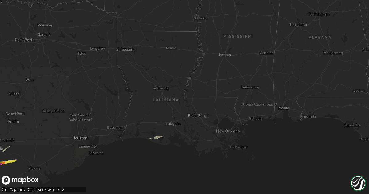 Hail map in Louisiana on February 25, 2018