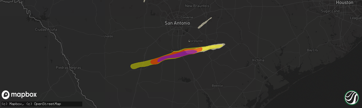 Hail map in Pleasanton, TX on February 25, 2018