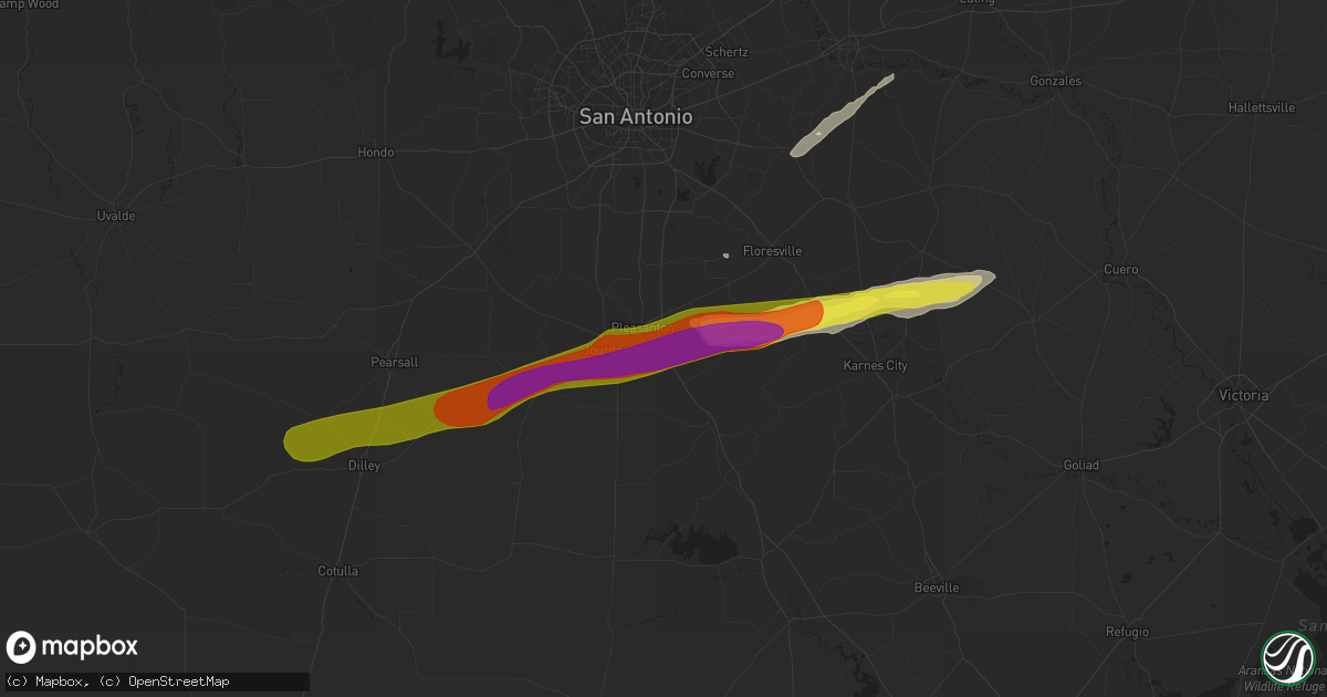 Hail map in Pleasanton, TX on February 25, 2018