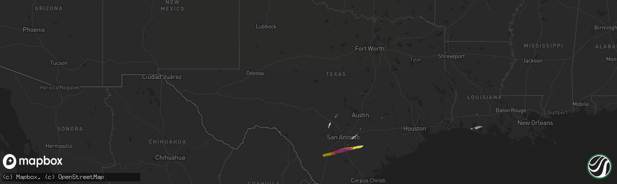 Hail map in Texas on February 25, 2018