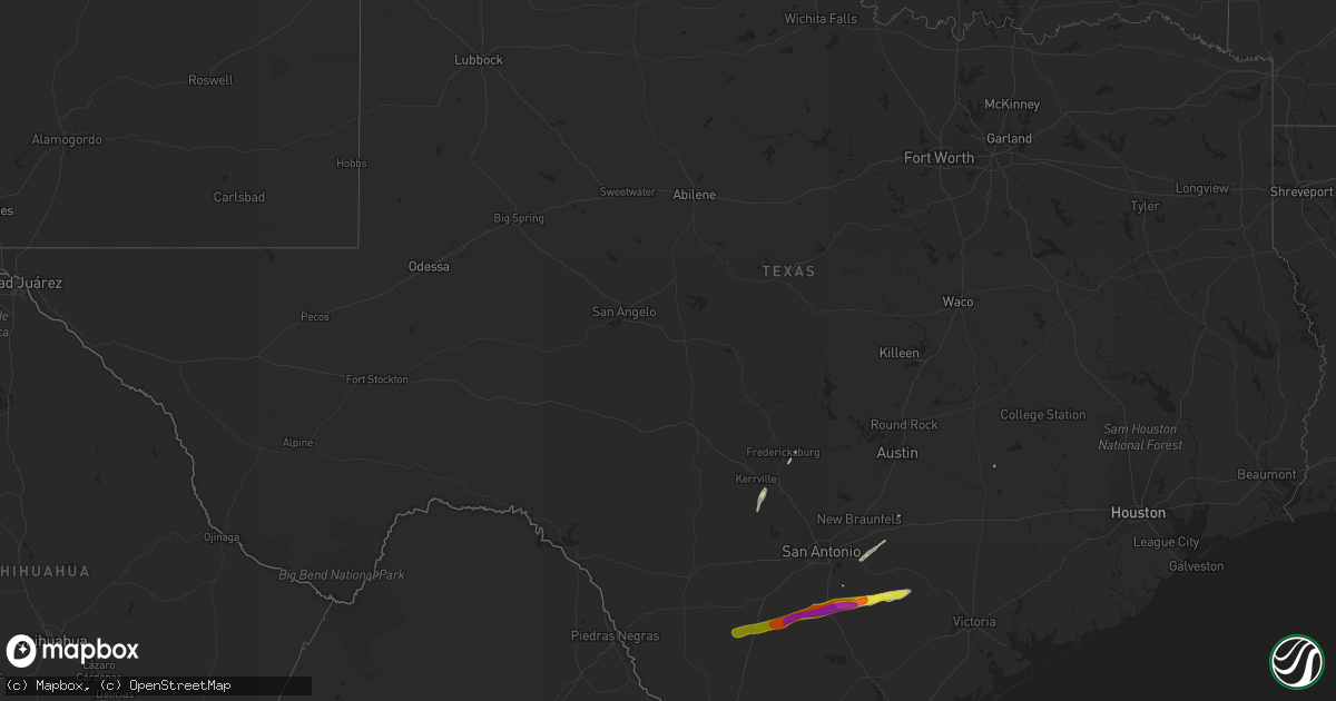 Hail map in Texas on February 25, 2018
