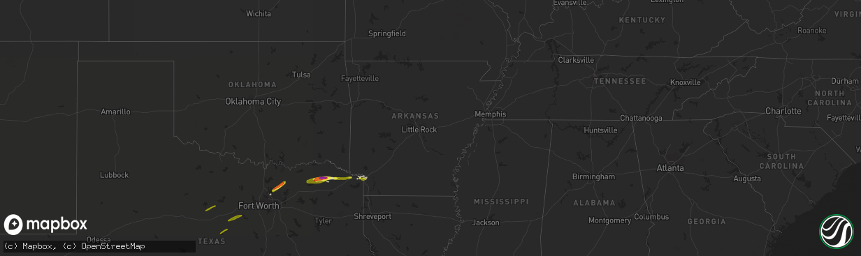 Hail map in Arkansas on February 25, 2021