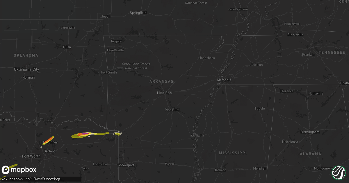 Hail map in Arkansas on February 25, 2021